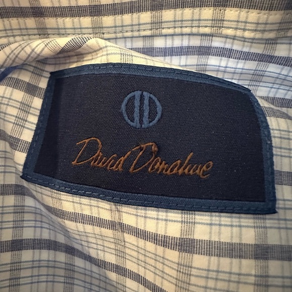 David Donahue Grid Check Print Spread Collar Shirt in Blue 16/33 $155 - Picture 5 of 6